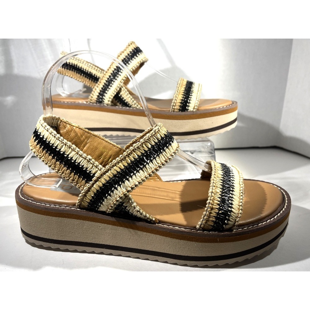 DV Yosemite Tan Black Stripe Woven Platform Wedge Sandals Women's Size 8